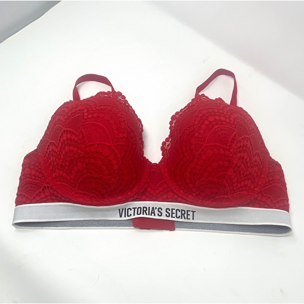 Victoria's Secret Red Lace Underwired T-Shirt Bra 38C Logo Band C85